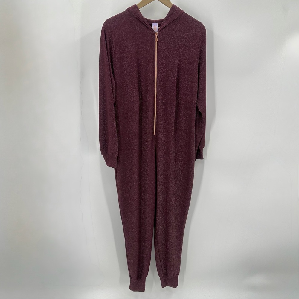 Savage X Fenty Sleep N Shine Jumpsuit 1X Womens Plus 1pc Loungewear Burgundy NEW